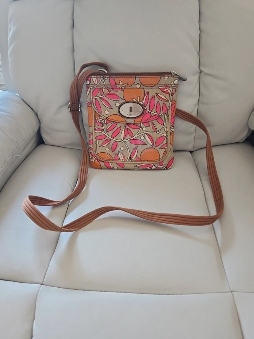 Fossil Pink & Orange Floral Crossbody Bag